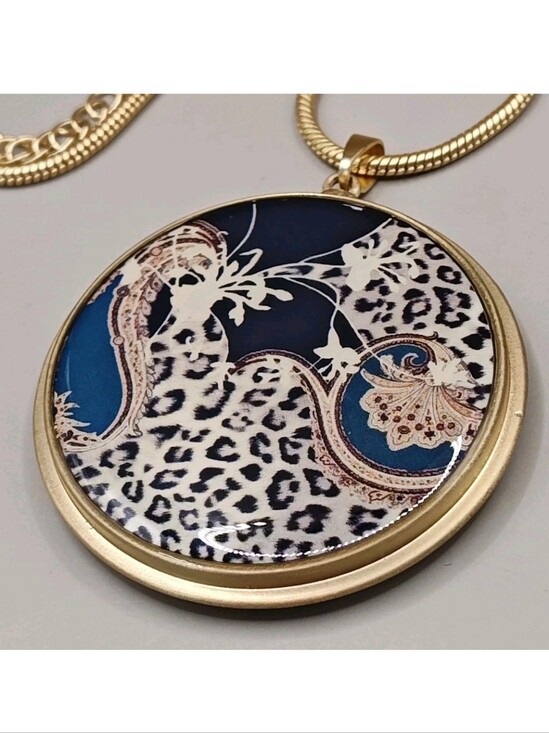 Chico's Jewelry - Chico's Leopard Medallion Pendant Necklace Gold Tone Long Opera Snake Chain Nwt